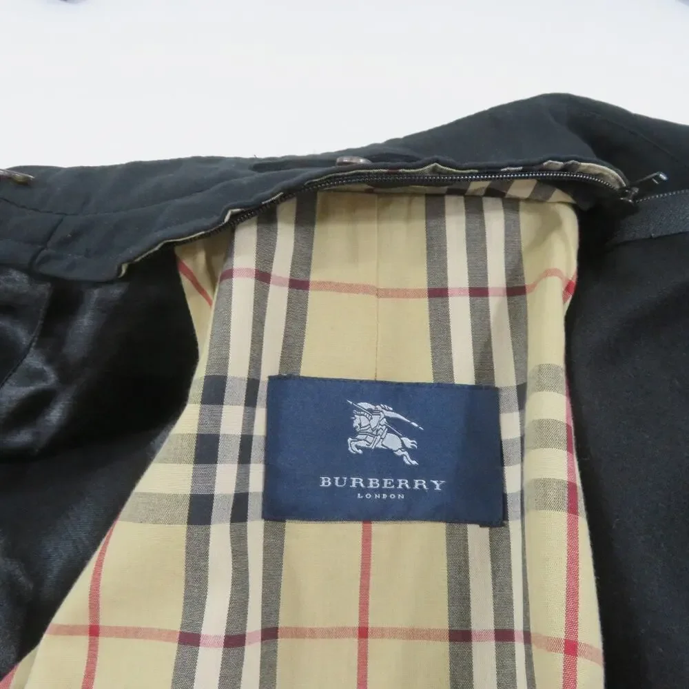 Burberry London Long Trench Coat Jacket Black Nova Check Plaid Lining Mens 44R